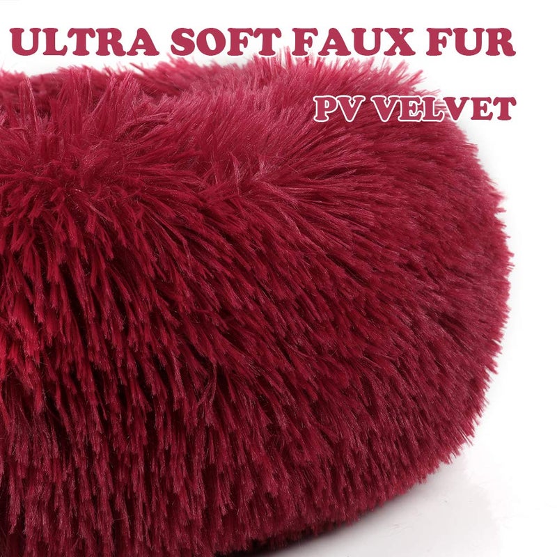 otoez Kitten Puppy Bed Extra Small XS Round Dog Cat Beds Anti Anxiety Plush Pet Calming Donut Bed with Non-Slip Waterproof Bottom, Washable (15.7", Dark Red) - Image 3